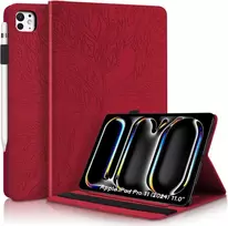 Succtopy dėklas, skirtas Ipad Pro 13 colių (m4) 2024, folio atverčiamas Pu odinis apsauginis dėklas, skirtas Ipad Pro 13 colių (m4) planšetiniam kompiuteriui su rašiklio laikikliu ir stovo funkcija, skirtas 13 colių Ipad Pro 2024, raudonas