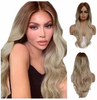 Perukas blond ombre banguoti, atrodantys kaip natūralūs, ilgi, rudi