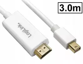 Mini-displayport -> Hdmi Fullhd pasyvus Logilink kabelis baltas 3m