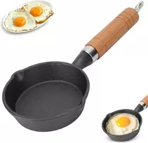 Herchr Maža indukcinė keptuvė 10 cm mini keptuvė kiaušiniams su rankena, keptuvė iš ketaus, mini keptuvė iš ketaus, nešiojama kempingo keptuvė kiaušiniams, šoninei, kumpio griežinėliams