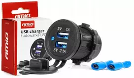 Camelion Mėlynas automobilinis įkroviklis su 2xusb lizdu, atsparus vandeniui, 3.1a, 12v 24v