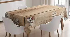Abakuhaus Kalėdinė staltiesė, medinės lentos snaigės, vandeniui atspari, skalbiama su ryškiomis matomomis spalvomis, neblunka, personalizuota, 140 x 170 cm, šviesiai ruda, balta, ruda