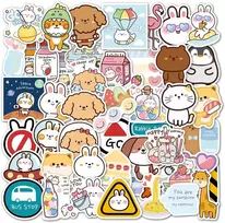 Kawaii gyvūnų lipdukai, mieli vandeniui atsparūs vinilo lipdukai nešiojamam kompiuteriui, vandens buteliui, riedlentei, automobiliui, motociklui, dviračiui, gitarai, ps4 bagažui, lagaminui, iškarpų albumui, telefono planšetei [50 vnt. pakuotė]