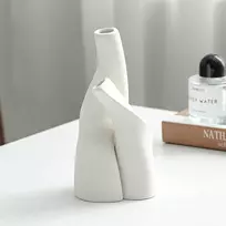 2 keraminių vazų rinkinys, baltas minimalistinis vazų rinkinys, skandinaviško stiliaus namų dekoravimo ornamentai, galima dėti džiovintas gėles, šviežias gėles, naudojamas svetainei, valgomajam, valgomojo stalo puošmenoms