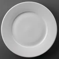 Olympia Athena lėkščių rinkinys su plačiu kraštu, 25 cm, 12 vienetų, baltas, itin blizgus porcelianas, galima plauti indaplovėje ir naudoti mikrobangų krosnelėje, Bs4034 sertifikuotas naudojimui viešbučiuose, Cc209