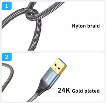 Teeaam Usb 3.0 kabelis 2 m itin spartus kabelis A Male į A Male Usb jungties kabelis, suderinamas su spausdintuvais, modemais, standžiaisiais diskais, kameromis ir kt., pilkas
