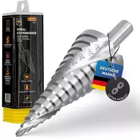 Hardtwerk pakopinis grąžtas | kūginio grąžto skersmuo 4–32 mm | pagamintas iš aukštos kokybės Hss | universalus trikampis kotas | skutimo grąžtas idealiai tinka metalui, medžiui, plastikui | 15 lygių kūginis grąžtas | ilgaamžis