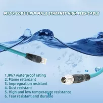 Szrmcc m12 8-pin x-coded male į rj45 ethernet cat7e gigabit ekranuotas vandeniui atsparus kabelis, skirtas basler gige cognex in-sight vision kamerų jutikliams (mėlynas, 3 m)