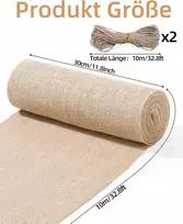 Džiuto stalo takelio rulonas 30 cm x 10 m, 100% džiuto takelis gali būti kerpamas su 20 m džiuto virve stalui, vestuvių dekorui, sodybos vakarėliui, komunijai, kaimiškam stalo papuošimui, "pasidaryk pats"