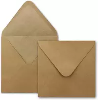 25 kraft popieriaus kortelių rinkiniai kvadratiniai 13,5 x 13,5 cm su vokais laiškams - perdirbtas vintažinis kortelių rinkinys - kvietimams