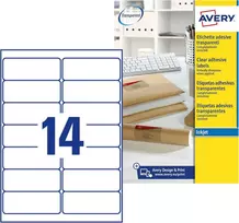 Avery J8563-25 lipnios skaidrios adresų/siuntimo etiketės, 14 etikečių viename A4 lape