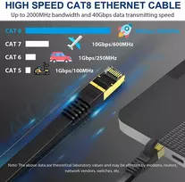Kasimo Cat 8 plokščias Lan kabelis 2m - 40Gbit/s 2000 Mhz tinklo kabelis