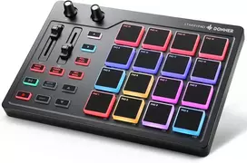 Donner Midi Pad valdiklio klaviatūra Usb Type-c, profesionali būgnų pad mašina ritmų kūrimui su 16 pad'ų, Midi išvestis, 2 priskiriami slankikliai ir mygtukai (starrypad Mini, juoda)