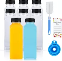 8 vnt. 400 ml talpos buteliukų rinkinys užpildymui, tušti plastikiniai buteliai užpildymui, daugkartinio naudojimo plastikiniai kokteilių sulčių buteliai skaidrūs, skirti šaldytuvui, sulčiaspaudės kokteiliams, vandeniui, pienui