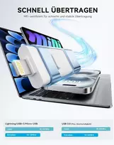 Rospe usb atmintinė 128gb, skirta iphone, 4 in 1 atmintinė, skirta ios/otg android/pc, mfi sertifikuota lightning atmintinė, suderinama su iphone 5–16, usb 3.0 didelės spartos atmintinė, mėlyna