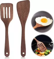 2 medinių mentelių rinkinys, medinės mentelės maisto gaminimui, medinė mentelė, virtuvė su grūdeliais, ilga rankena, nelimpanti medinė mentelė wok keptuvei su nelimpančia danga