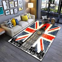 Big Ben and Union Jack Carpet suitable as a non-slip mat for the living room or bedroom sofa 50x80cm(19x31in)