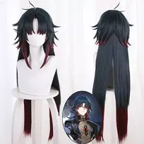 Amine žaidimo cosplay perukas, tamsiai žalias su raudonu, ilgi tiesūs perukai moterims, Helovinas, komiksų konventas, cosplay pasirodymų perukai