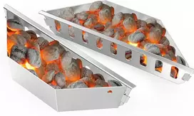 Onlyfire anglių krepšelis, 2 vnt., nerūdijančio plieno anglių krepšeliai tiesioginiam ir netiesioginiam kepimui ant grotelių, anglių krepšelis weber 57 cm kepsninėms, anglių briketų laikikliai, anglių krepšeliai, anglis