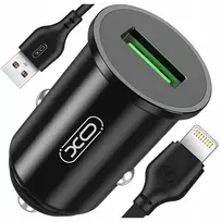 Greitas Usb automobilinis įkroviklis 18w + Usb - Lightning laidas, juodas