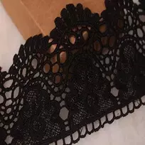 Little Lane Lace Stoffa didelis 9 cm europietiškas vainikas elastingas audinys su nėriniais užuolaidoms, staltiesėms, arbatos/aksesuarų dekoravimui (2 vnt. pakuotėje), juodas