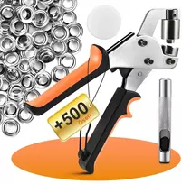 Philtool profesionalus replių rinkinys su 500 kilpomis (skersmuo 10 mm), replės kilpoms tentams ir audiniams, magnetinis kilpų presas pagamintas iš anglinio plieno, skylmušio replių rinkinys odai, diržui
