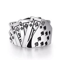 Buyee 925 Sterling Silver Unique Ring Finger Excellent Poker Open Ring for Woman Man Fashion Punk Fine Jewelry Circle with Box resizable gray