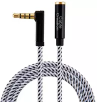 Cablecreation 3.5mm Trrs aux audio kabelis, 3m, jungtis iš tėviškos į moterišką, stereo audio kabelio adapteris, 90 laipsnių kampu, 4 laidų (suderinamas su mikrofonu), juodas ir baltas