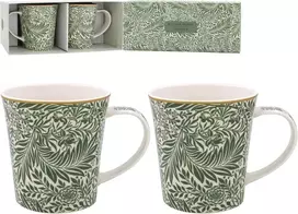 The Leonardo Collection William Morris Larkspur puodelių rinkinys, 2 puodeliai virtuvei ir namams | Stilingas stalo indų puodelių rinkinys bet kokiai progai | Patvarus kavos puodelių rinkinys, dovana moterims