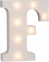 Ootb Apšviesta raidė F su 7 Led, medinė, balta