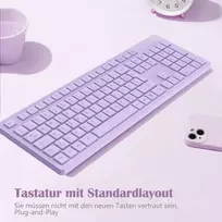 Leadsail belaidė klaviatūra Qwertz vokiečių išdėstymas Usb jungtis 2,4 Ghz belaidė klaviatūra su multimedijos klavišais, natūralaus dydžio, suderinama su Pc, kompiuteriu, nešiojamuoju kompiuteriu, Windows, violetinė