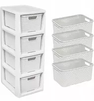 Lentyna spintelė komoda su 4 rattan krepšiais Branq