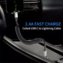 Acecene usb c į lightning spiralinis kabelis [2 vnt.], mfi sertifikuotas carplay kabelis iphone įkrovimo kabelis trumpas, 2.4a usb c į lightning kabelis, skirtas iphone 14 13 12 11 pro max x xs xr 8 7 6 plus se - juodas