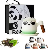 Kicura - Panda 350ml arbatos puodelių rinkinys - 4 dalių keramikinis rinkinys - medinė rankena su sietelio dangteliu ir lėkštute - puodelių rinkinys - arbatos mėgėjams ir dekoravimui - supakuota į dovanų dėžutę - 6 spalvos (mėtų žalia)