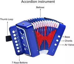 Lieke akordeonas 10 mygtukų akordeonas muzikos instrumentas dovana žaislas pradedantiesiems (mėlynas)