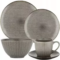 Porcelianinis pietų ir kavos servizas Florina Stripes Gray 30 dalių rinkinys 6 asmenims su puodeliais