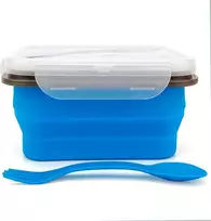 Lunbengo Maži Sulankstomi Maisto Indeliai Stovyklavimui 700ml Sulankstoma Bento Dėžutė Silikoninė Pietų Dėžutė Sulankstomi Maisto Laikymo Indeliai su 2-in-1 Indais ir Sandariu Dangteliu, Mėlyna