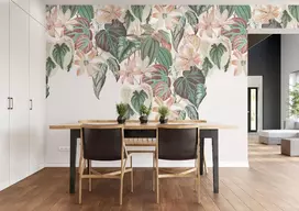 Rasch tapetai 590036 - fototapetai ant neaustinės medžiagos su gėlėmis žalios, raudonos ir baltos spalvos iš kolekcijos Magicwalls - 3,00 m x 3,00 m (i x P)