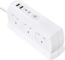 Masterplug itin tvirtas 6 lizdų maitinimo ilgiklis su jungikliu, apsauga nuo viršįtampių, 2 usb prievadais 3.1a, 2m, baltas, 18x7x6cm
