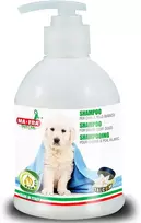 Ma-fra šampūnas šunims su baltu kailiu, apsaugantis nuo pageltimo, suteikiantis ypatingo blizgesio, atbaidantis parazitus, su neem aliejumi, talko pudros kvapo, 250 ml
