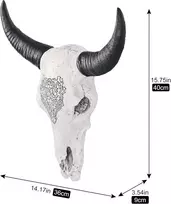 Xingyan dervos jaučio galvos kaukolės sienų dekoras ilgaragių kaukolių skulptūros plokštės meno amato ornamentai ragų statula kabantis menas namų dekoravimui (modelis A)