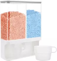 Oungy prie sienos montuojama skalbimo miltelių dėžutė, 3 l talpos skalbimo priemonių dėžutė su matavimo indeliais, plastikinis skalbimo miltelių dozatorius, skalbimo priemonių dozatorius skalbinių kvepalams, skalbimo milteliams, smulkiems kietiems produkt