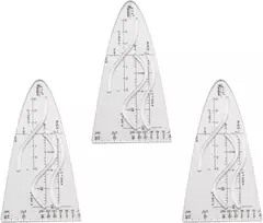 Parabolės braižymo trafaretas, 3 trafaretų rinkinys, vienetinė parabolė, geometrijos trafaretas, 366 Acr parabolinis trafaretas, kreivės liniuotė, mokymo priemonė, tikslūs matavimai matematikai ir technologijoms