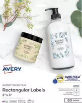 Avery Easy Peel stačiakampiai etiketės su spausdinimu iki krašto, 2 x 3 coliai, blizgios, skaidrios, 80 vnt. pakuotė (22822)