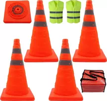 Sulankstomi įspėjamieji kelio kūgiai su atšvaitinėmis juostelėmis, įskaitant žalią saugos liemenę (4,45 cm / 18 colių)