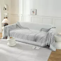 Ystellaa sofa throw blanket 2-seater, 180 x 280 cm, chenille ab sides sofa throw, sofa blankets throw universal, four seasons sofa cover, couch cover with tassel, dark pilkas curve