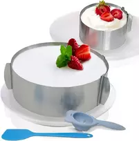 Huanniu 2 reguliuojamų torto žiedų rinkinys, nerūdijantis plienas, reguliuojamas dydis, skersmuo 16–30 cm, aukštis 8,5 cm, torto žiedas, mažas skersmuo 6–10 cm, 5 cm aukštis, apvalus kepimo rėmas su kiaušinių atskyriklis