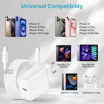 Usb c įkroviklis ir 2 m įkrovimo laidas, skirtas iphone 16/16e/16 pro/16 pro max/15/15 pro max/15 plus/ipad air, 20 w usb c greitasis įkroviklis, maitinimo kištukas, usb c maitinimo adapteris su greito įkrovimo laidu