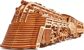 Wood Trick Atlantic Express traukinys 3d mediniai galvosūkiai suaugusiems ir vaikams konstruoti - 67,8 x 10,1 cm - važiuoja iki 2,7 metro - mechaninis lokomotyvo modelio rinkinys suaugusiems ir vaikams