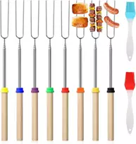 8 teleskopinių iešmelių rinkinys zefyrams kepti ant grotelių, nerūdijančio plieno iešmeliai zefyrams, laužo stovyklavimo lazdelės, ištraukiami iešmeliai, dešrainių šakutės, sodo vakarėliui, kepsnių stalo įrankių rinkinys stovyklavimui